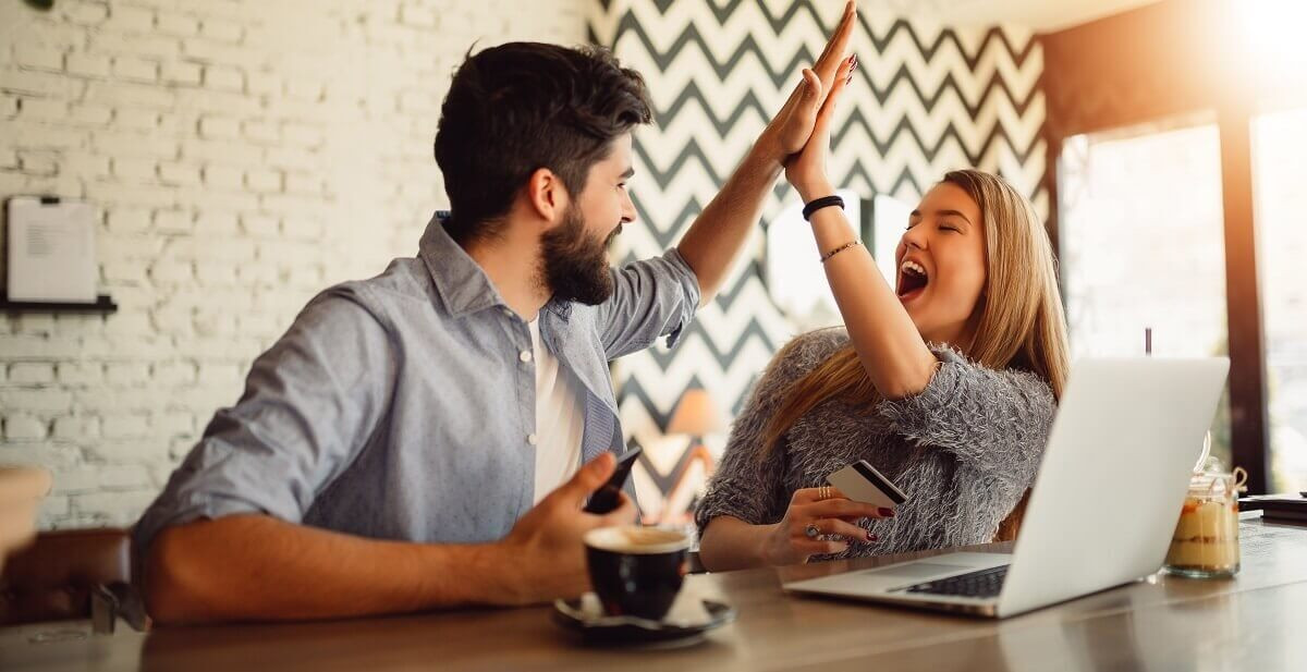 Man and woman get a check because the orange fiber+cheap mobile pack