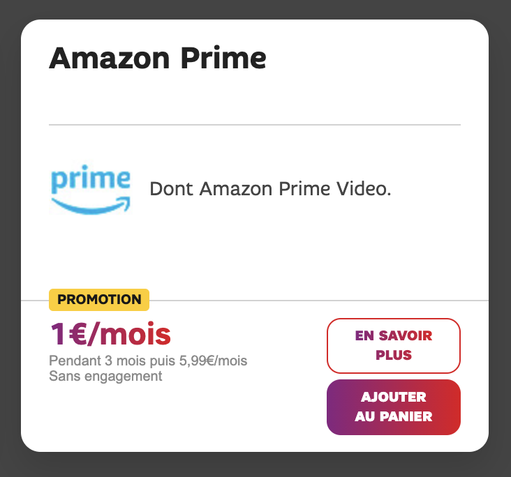 Amazon Prime Video en promo à 1€/mois pendant trois mois avec une box internet SFR