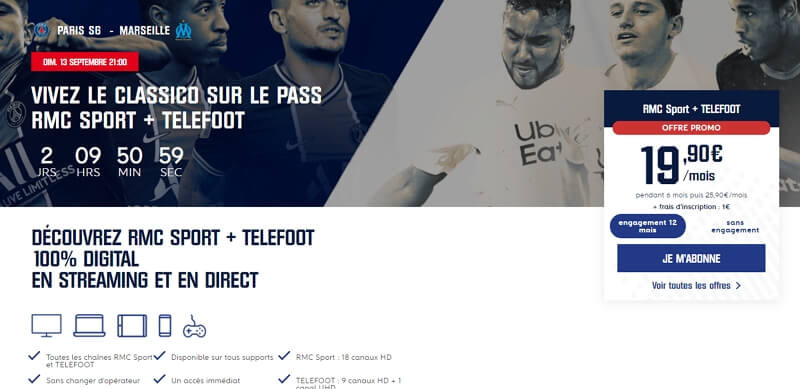 PSG-OM à la TV : promo Téléfoot + RMC SPort à 19,90 euros par mois