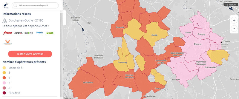 Carte des opérateurs fibre dans l'Eure