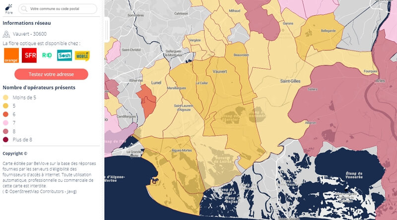 Fibre optique dans le Gard : carte de couverture