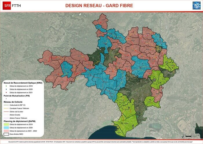 Carte du déploiement de la fibre dans le Gard