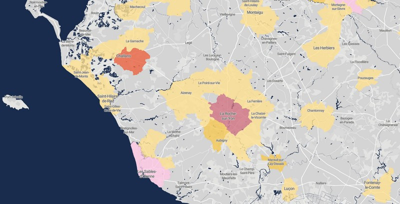 carte de la fibre optique en Vendée (Août 2020)