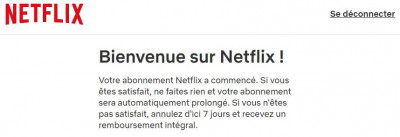 Netflix gratuit pendant 7 jours : message de confirmation après souscription