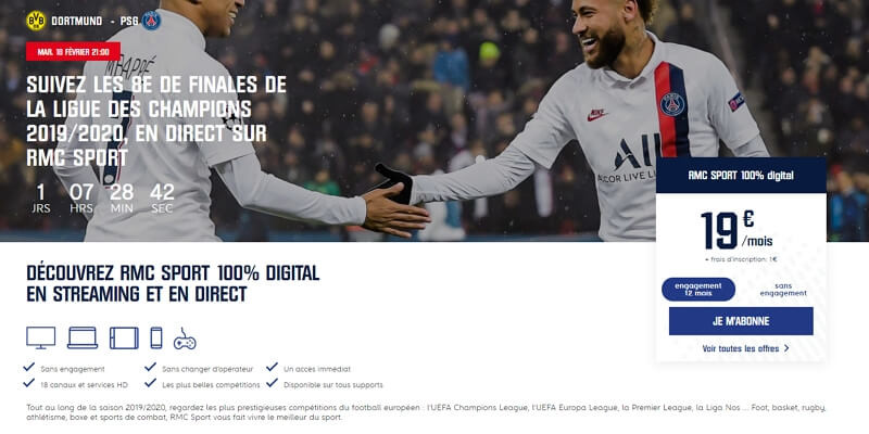 Souscrire l'abonnement RMC Sport pour regarder Dortmund - PSG le 18 février 2020