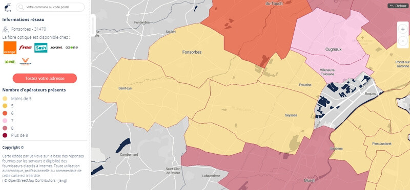 Carte de la fibre optique en Haute-Garonne