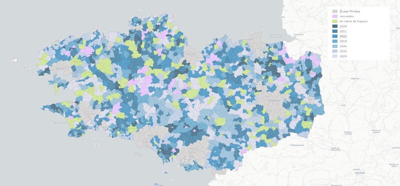 Fibre en Bretagne : la carte du déploiement de la fibre optique en zone rurale jusqu'en 2026