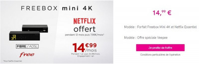 La freebox Mini 4K à prix cassé avec Netflix inclus, c'est la nouvelle vente privée Free sur Veepee.