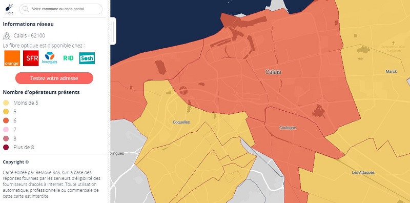 Carte fibre optique Bouygues en octobre 2019