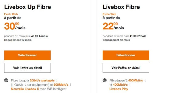 Nouvelles offres orange fibre au 10 octobre 2019