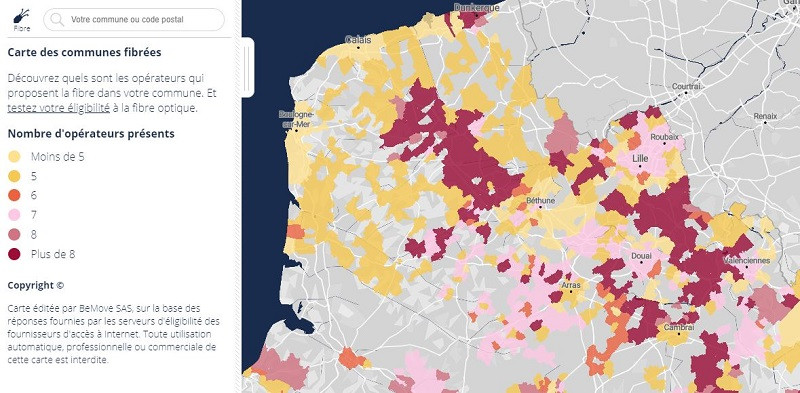 Carte fibre en septembre 2019 dans le Nord-Pas-de-Calais