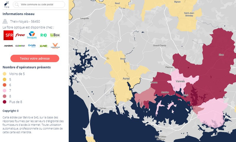 Carte de la fibre optique dans le Golfe du Morbihan