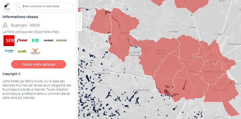 Carte de la fibre dans l'Indre