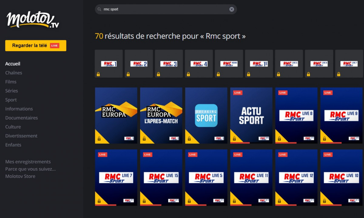 RMC Sport sur Molotov