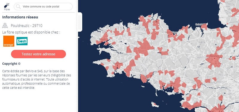 Carte de la fibre en Bretagne