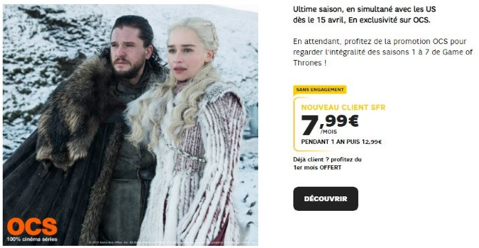 Pour regarder la saison 8 de Game of Thrones, OCS a prix réduit chez SFR