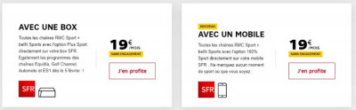 Plus Sport pour les clients SFR box et mobile : RMC Sport et beIN SPORTS à 19 euros par mois