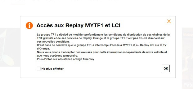 TF1 suspend le replay sur Orange
