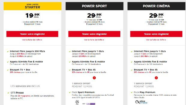 Offres Starter SL fibre, THD et DSL chez SFR