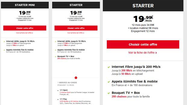 Offres Starter fibre et DSL chez SFR