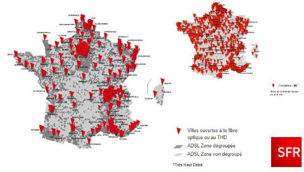 Les cartes de couverture SFR fibre et 4g