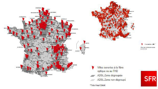 Les cartes de couverture SFR fibre et 4g