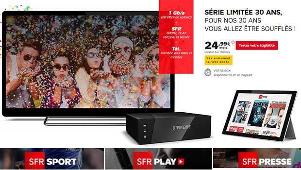 SFR Série Limitée 30 ans à 24,99€/mois (+5€/mois) à vie