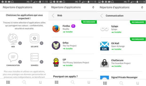 Appli qwant avec répertoire d'applis recommandées