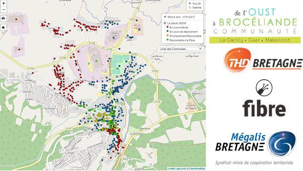La carte des logements éligibles aux offres fibre de THD Bretagne