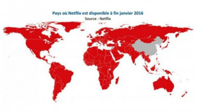 Présence mondiale de Netflix à fin janvier 2016