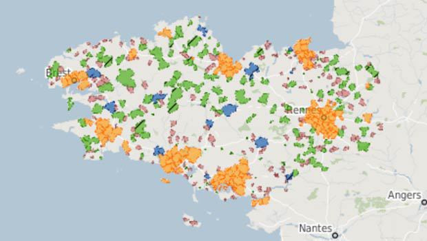 Les zones de la DSP THD Bretagne