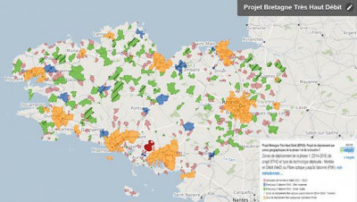 La carte de déploiement du THD en Bretagne