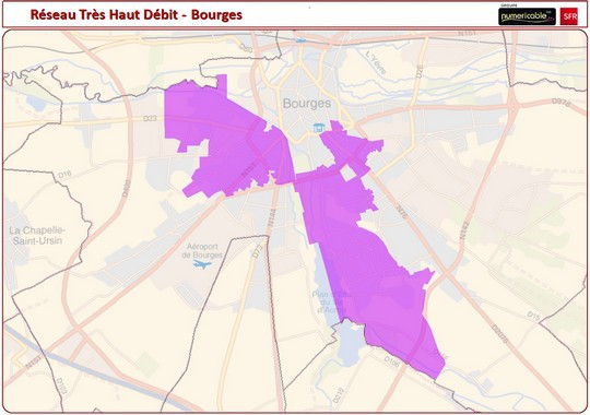 carte de couverture de la fibre optique de SFR à Bourges