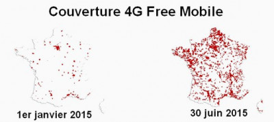 Evolution de la couverture 4G de Free mobile au 1er semestre 2015