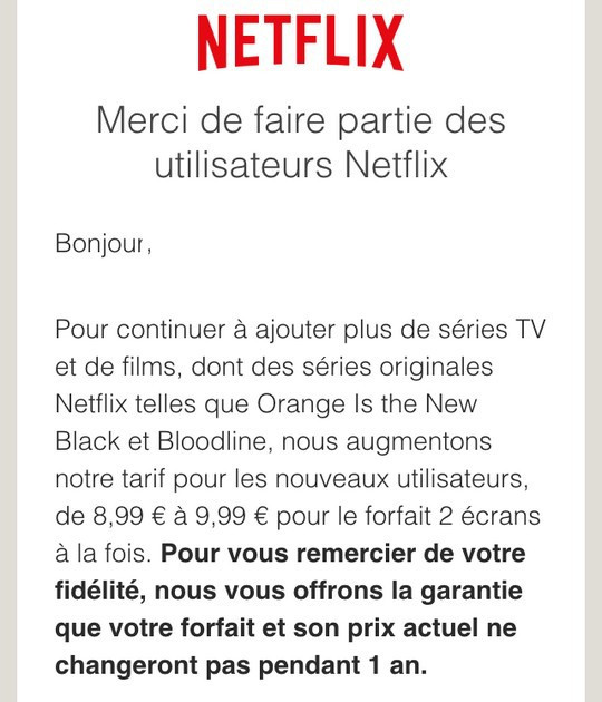 Annonce hausse de tarif de Netflix France