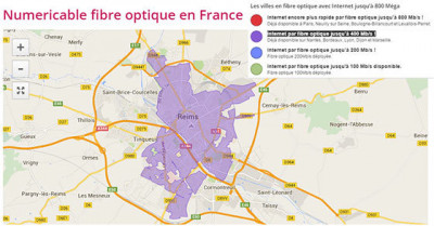 Les zones éligibles fibre 400 Mbit/s SFR à Reims
