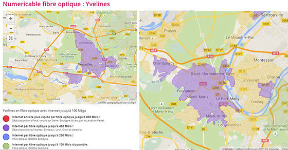 Les zones éligibles fibre 400 Mbit/s SFR dans le 78 : saint germain en laye et versailles