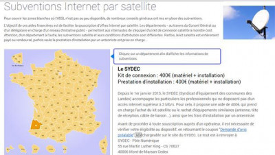La carte des subventions pour l'accès à Internet par Satellite pour les zones blanches ou grises