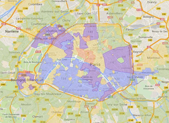 La carte de couverture en fibre optique de Paris de Numericable en novembre 2014