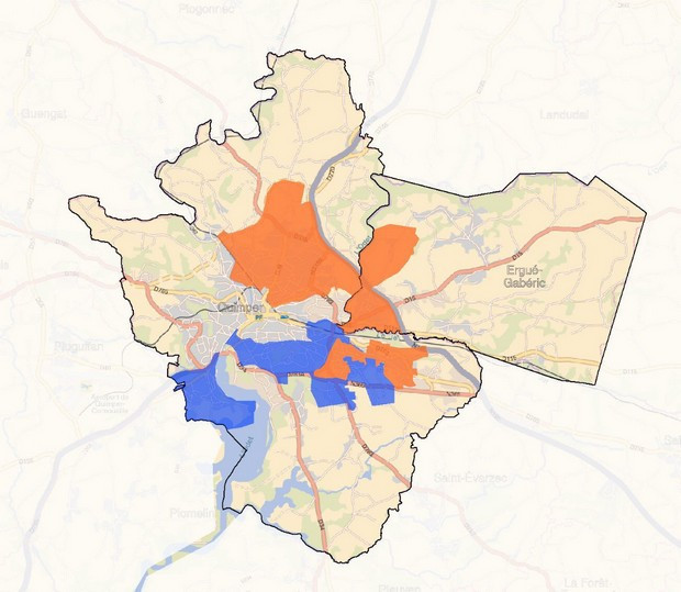 Carte de couverture FTTH d'Orange à Quimper