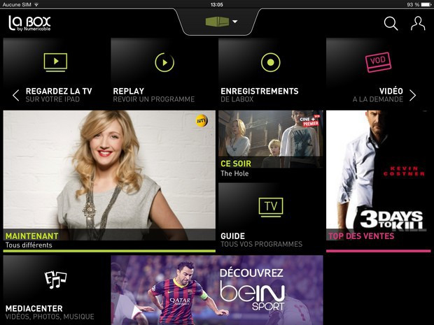 Ecran d'accuei de l'application LaBox TV