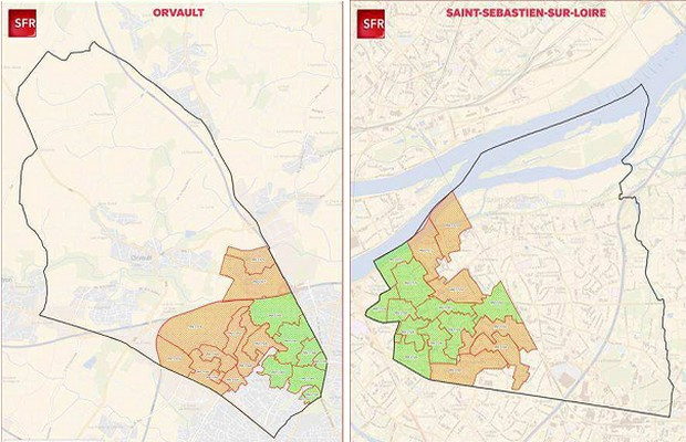 carte FTTH SFR d'Orvault et Saint Sebastien sur Loire