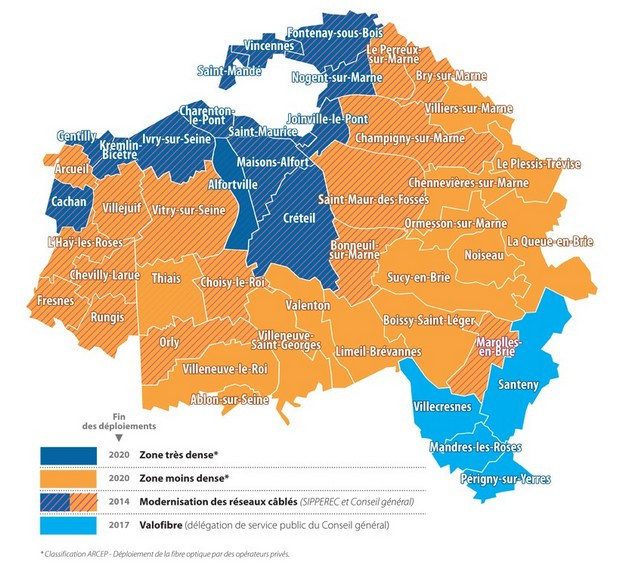 Carte de couverture FTTH dans le Val de Marne