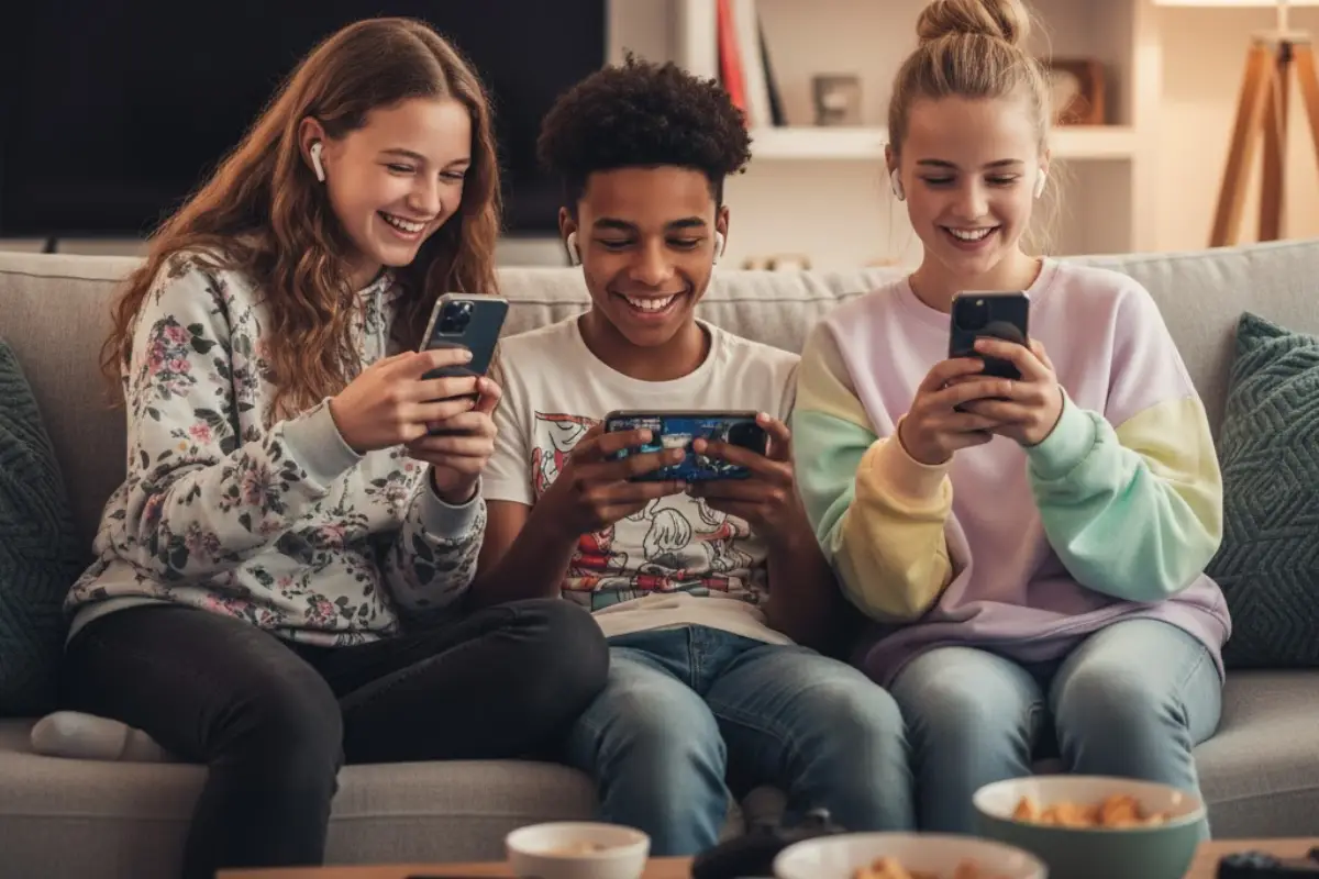 3 ados avec leurs nouveaux smartphones 5G reçu à Noël, ravis de ces 4 forfaits 5G hyper compétitifs